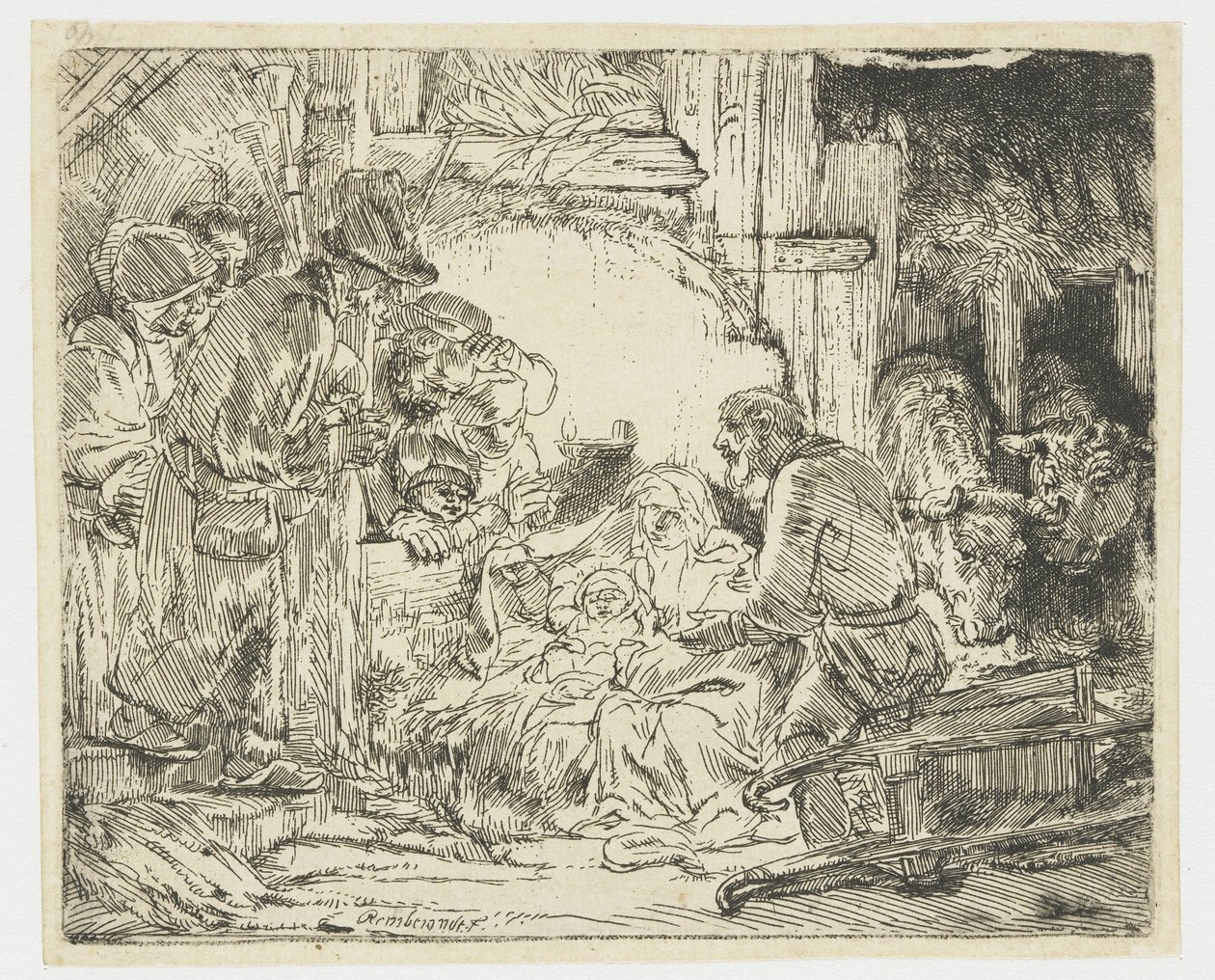 Hyrdernes tilbedelse: med lampen af Rembrandt van Rijn