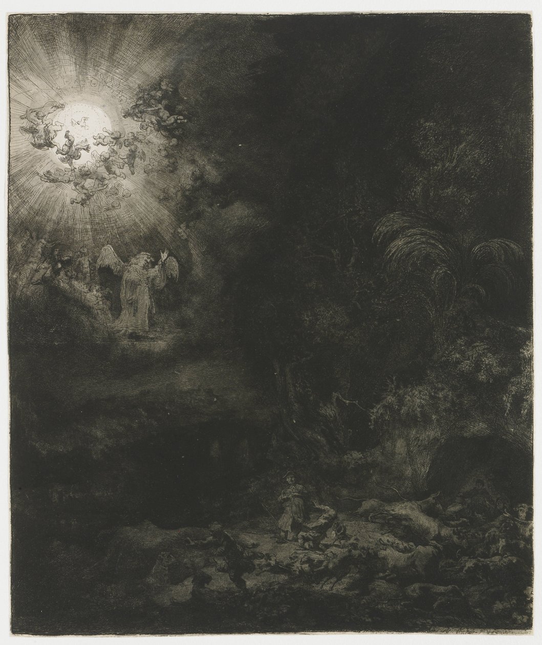 Englen viser sig for hyrderne af Rembrandt van Rijn