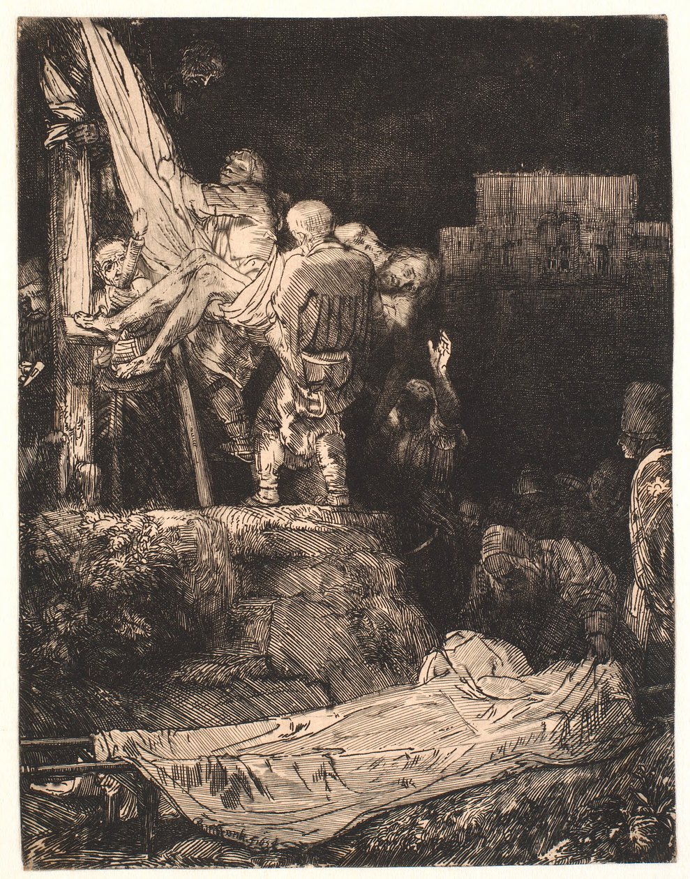 Nedstigningen fra korset: ved fakkellys af Rembrandt van Rijn