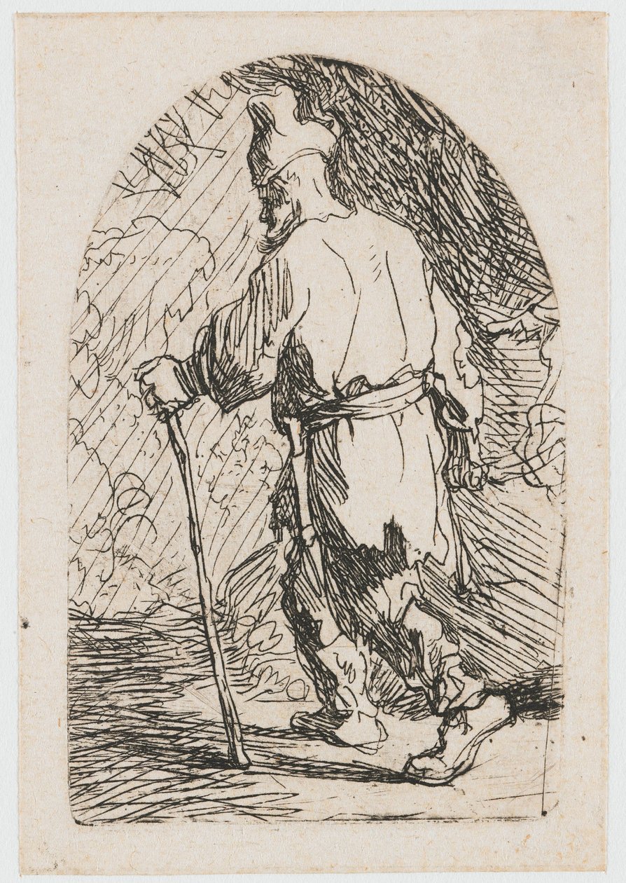 Flugten til Egypten: en skitse: Sankt Josef af Rembrandt van Rijn