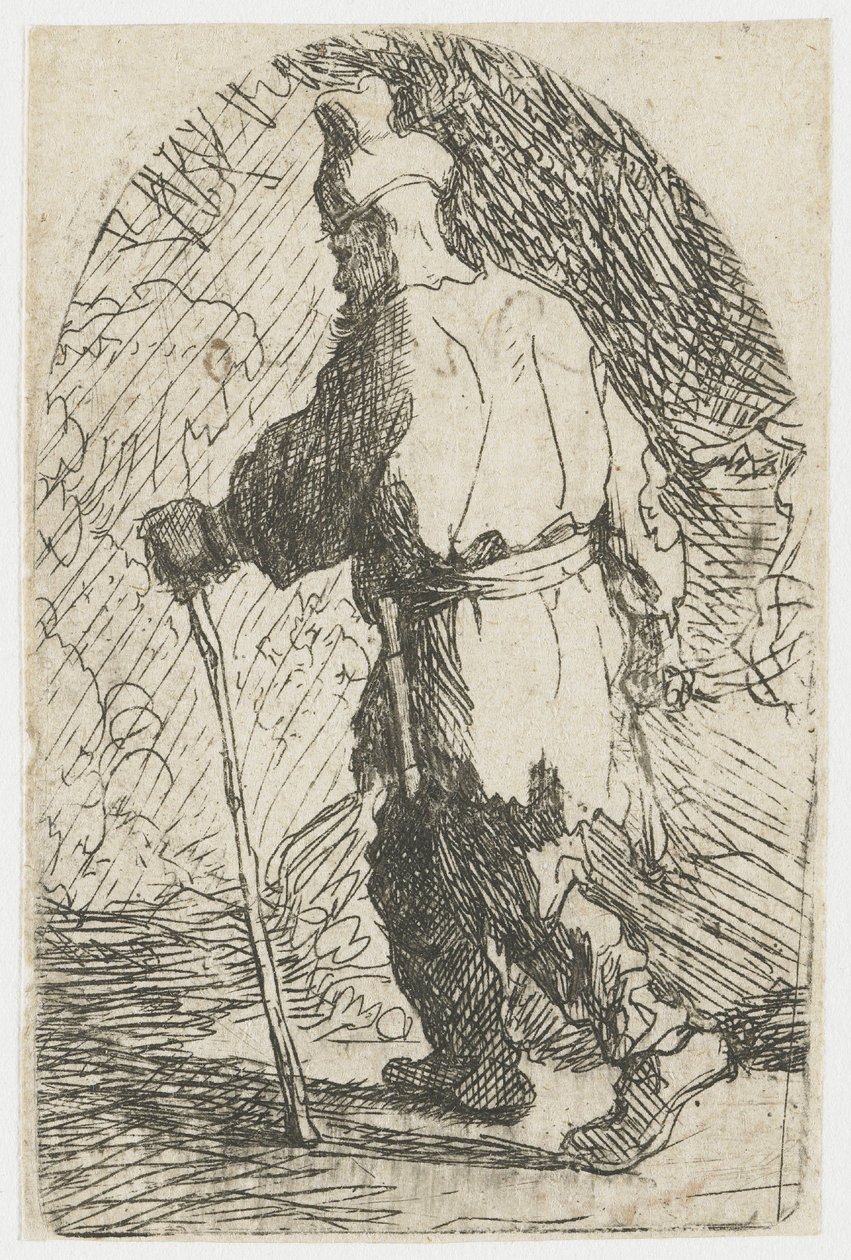 Flugten til Egypten: en skitse: Sankt Josef af Rembrandt van Rijn