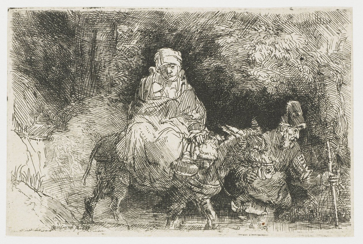 Flyveturen til Egypten krydser en bæk af Rembrandt van Rijn