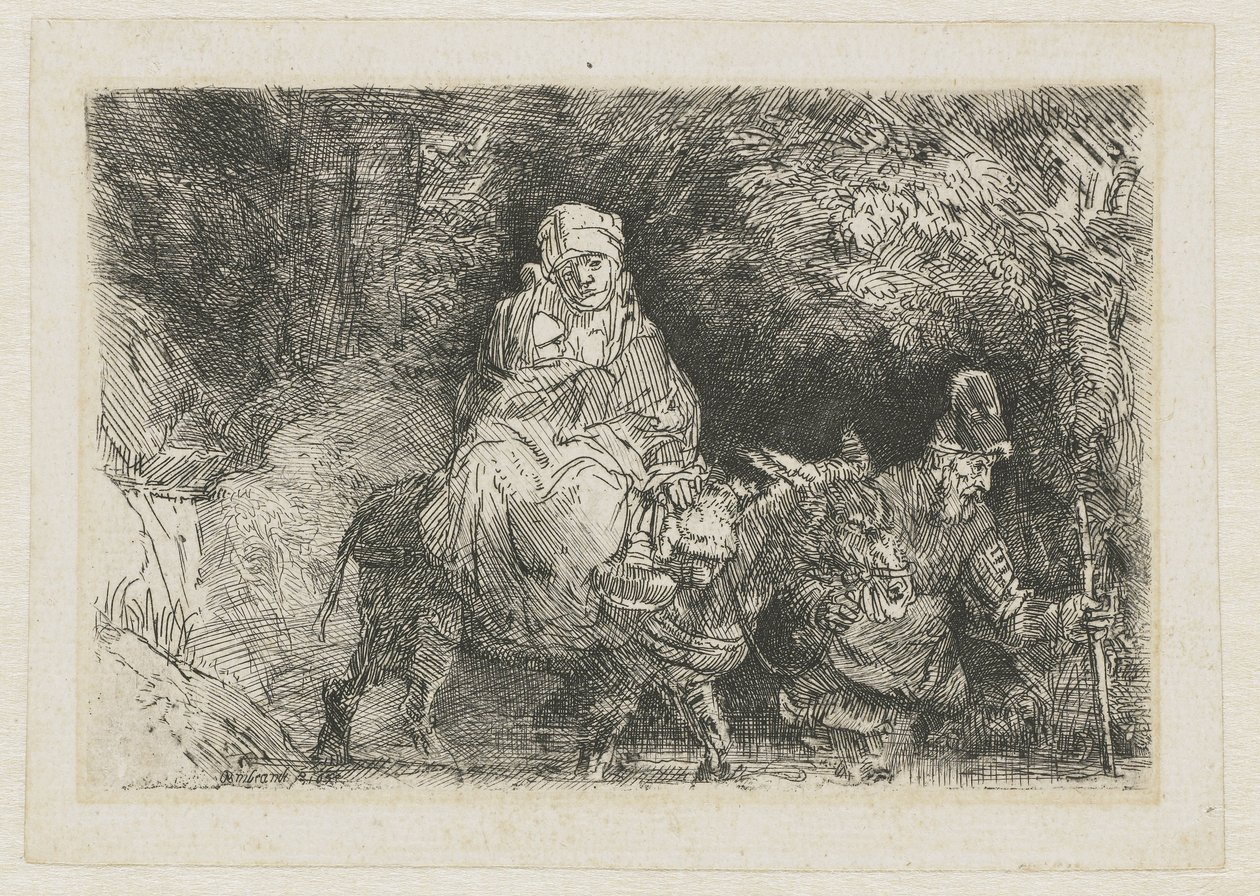 Flyveturen til Egypten krydser en bæk af Rembrandt van Rijn