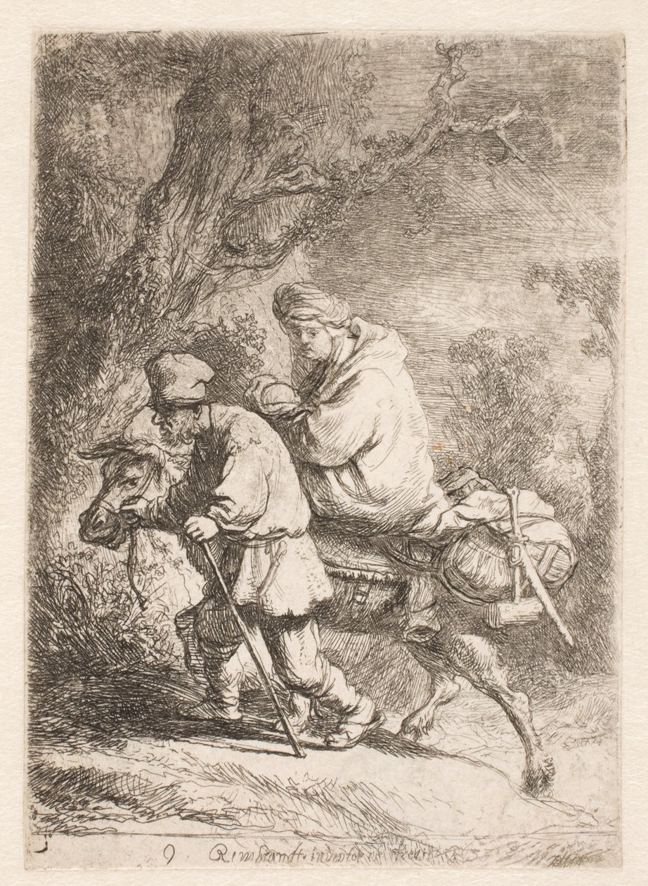 Flugten til Egypten: lille tallerken af Rembrandt van Rijn
