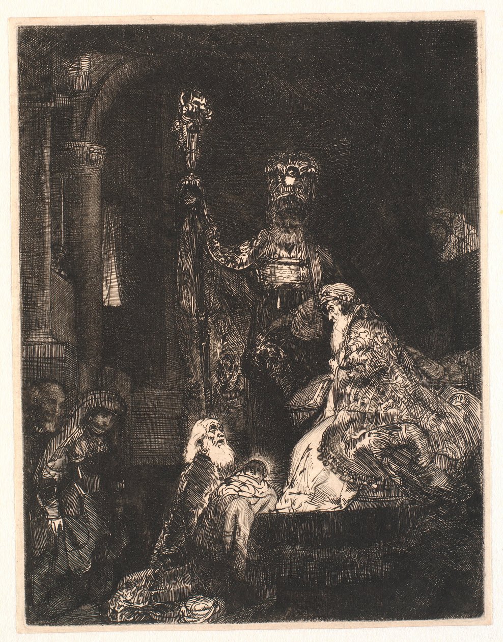 Præsentationen i templet: på den mørke måde af Rembrandt van Rijn