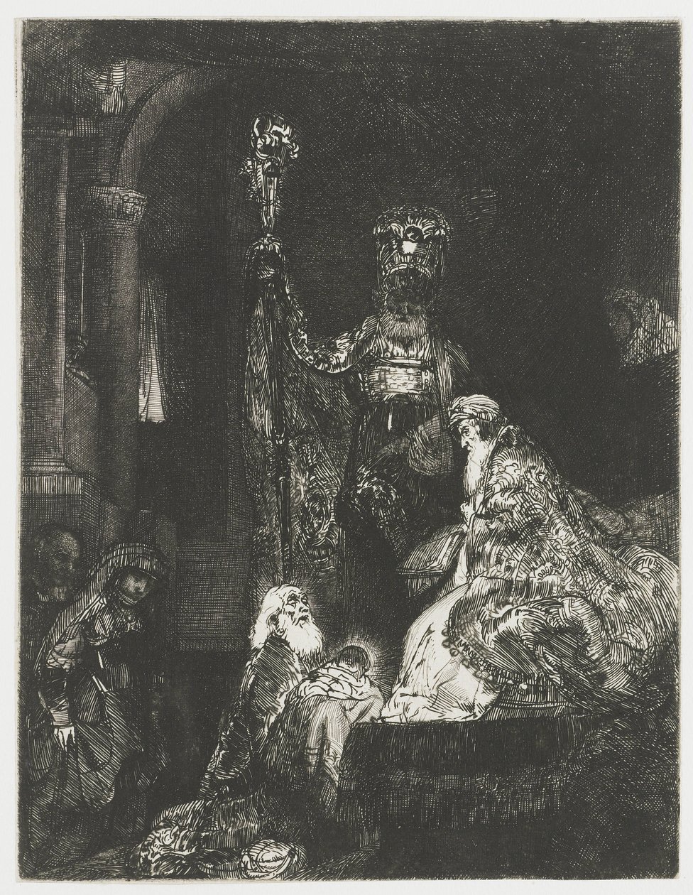 Præsentationen i templet på den mørke måde af Rembrandt van Rijn