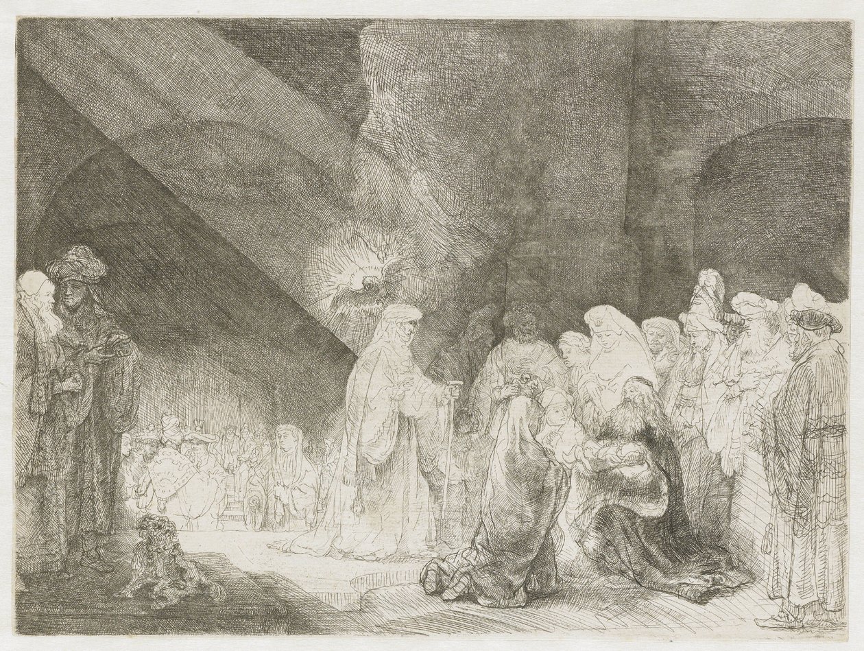 Fremvisningen i templet: aflang tryksag af Rembrandt van Rijn