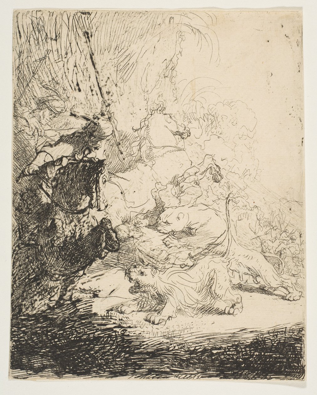Den lille løvejagt, med to løver, ca. 1632. af Rembrandt van Rijn