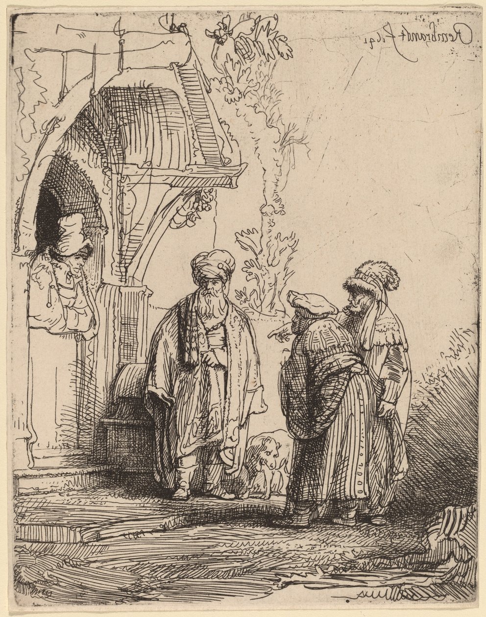 Tre orientalske figurer (Jacob og Laban?) af Rembrandt van Rijn