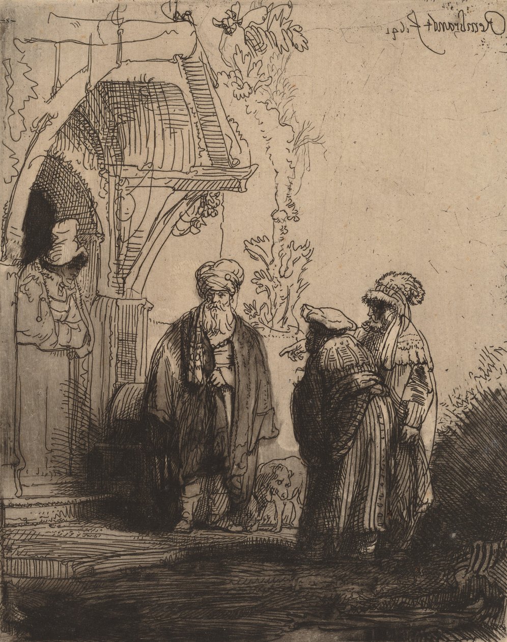 Tre orientalske skikkelser Jacob og Laban, 1641. af Rembrandt van Rijn