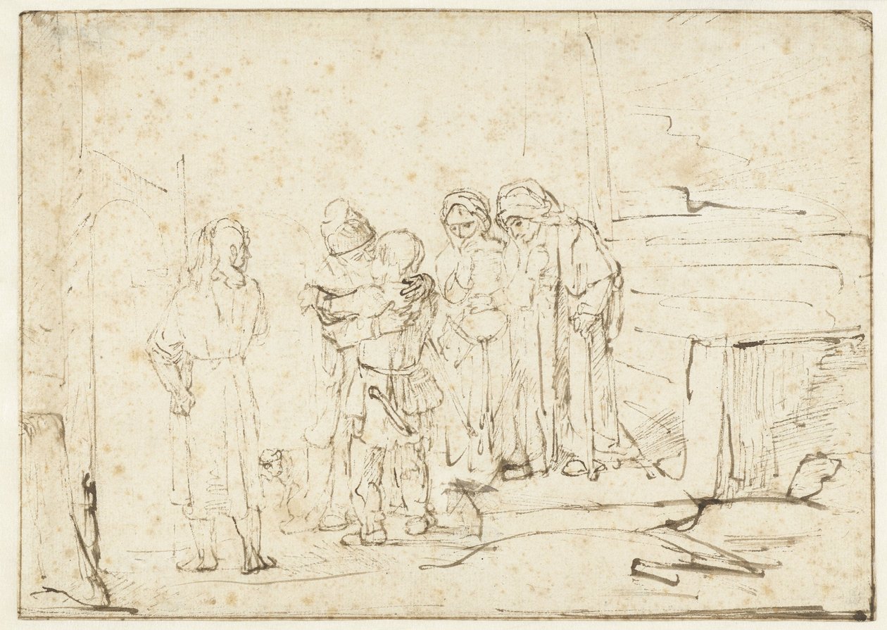 Tobias og englen tager afsked med Raguel af Rembrandt van Rijn
