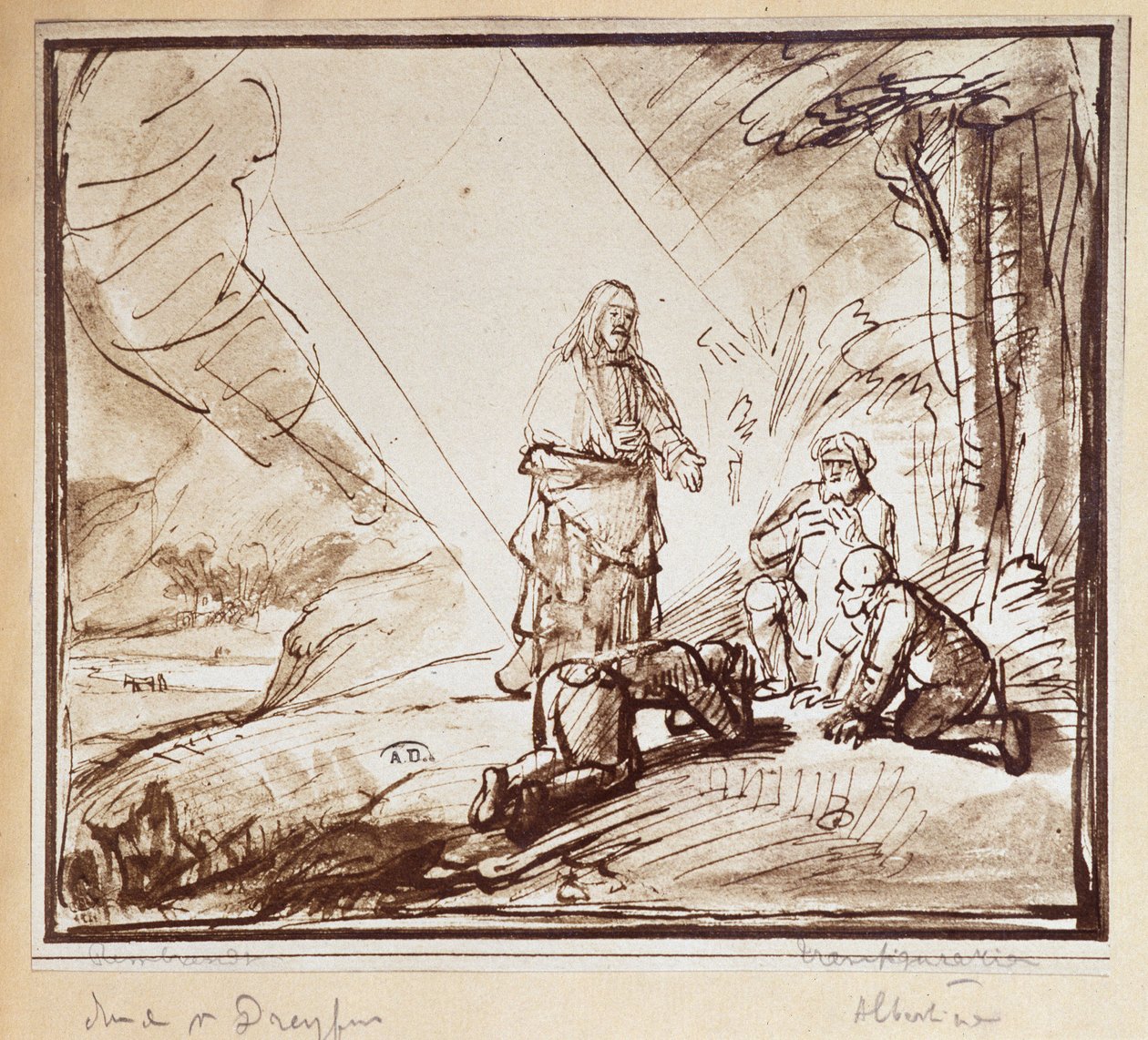 Transfiguration of Christ, pentegning af Rembrandt, Holland, a.n.d. 19. af Rembrandt van Rijn