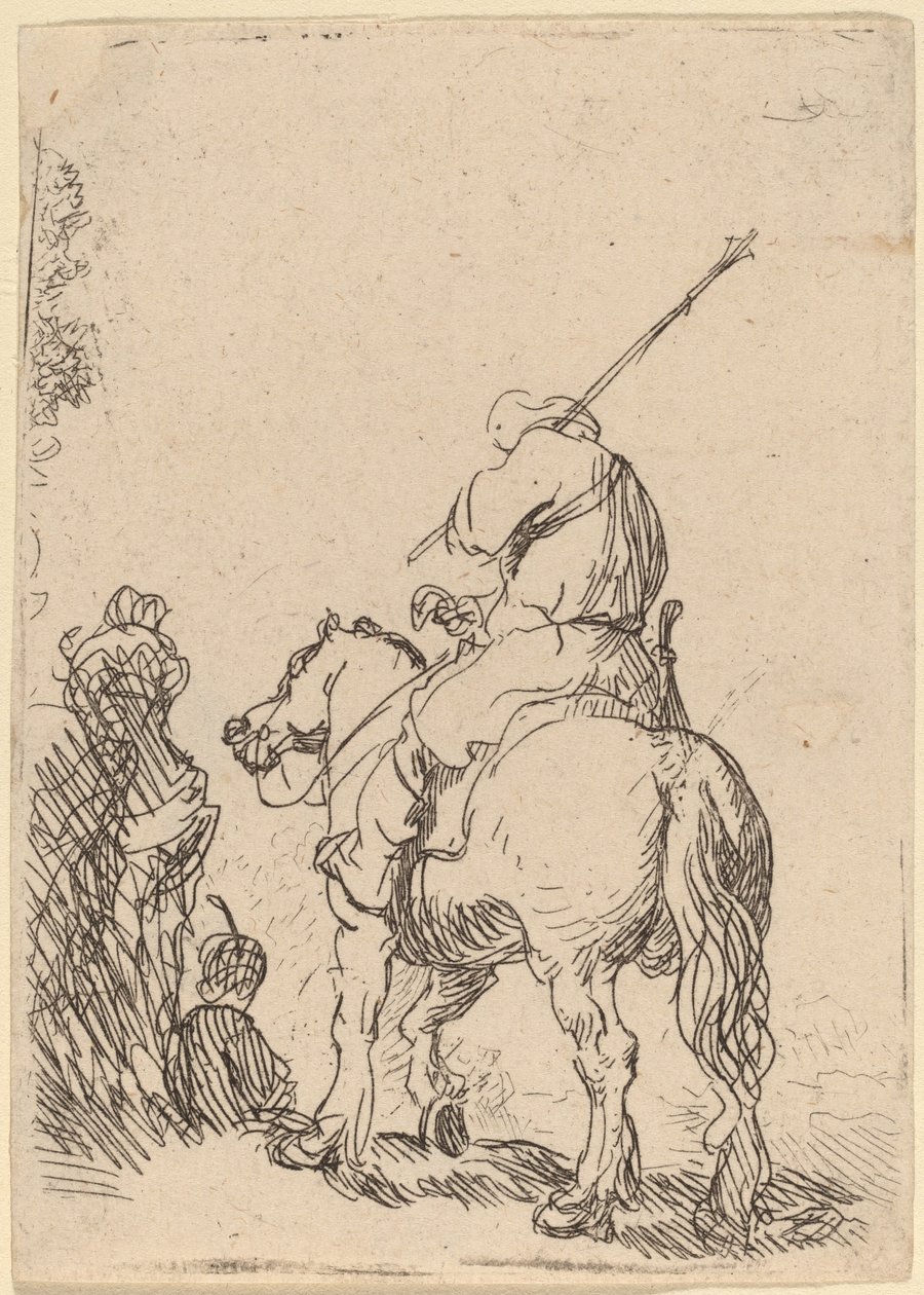 Turbansoldat til hest af Rembrandt van Rijn