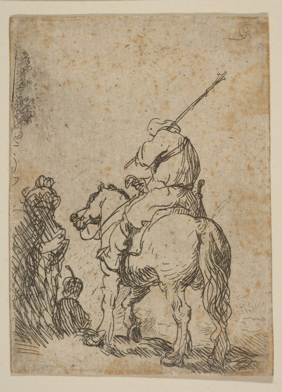 Turbansoldat til hest, ca. 1629. af Rembrandt van Rijn