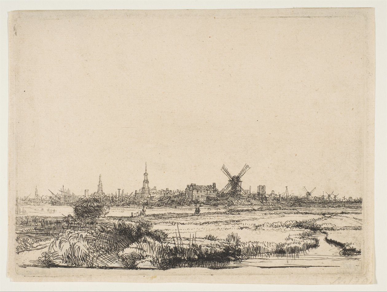 Udsigt over Amsterdam fra nordvest, ca. 1640. af Rembrandt van Rijn