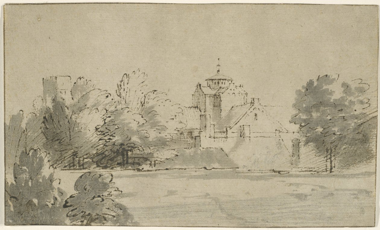 Udsigt over Mariakerk i Utrecht fra syd, ca. 1652 (pen og blæk med vask på papir) af Rembrandt van Rijn