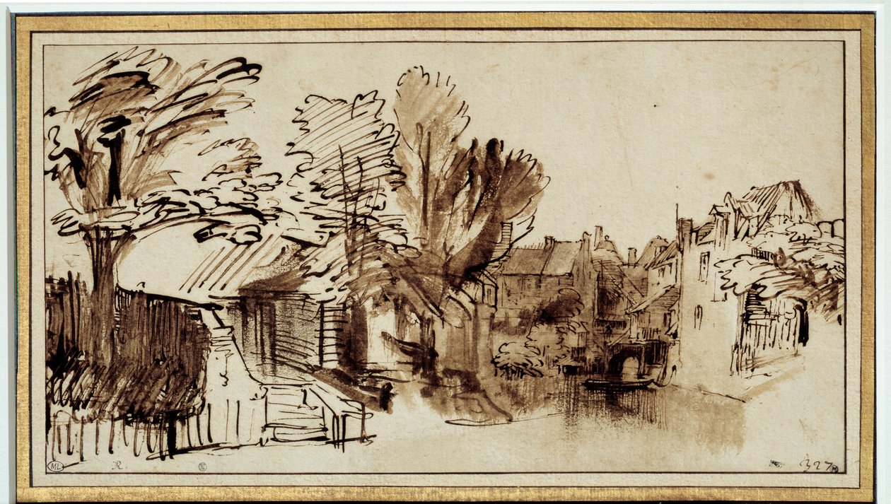 Udsigt over Singelkanalen i Amersfoort. Tegning af Harmensz Rembrandt (1606-1669) af Rembrandt van Rijn