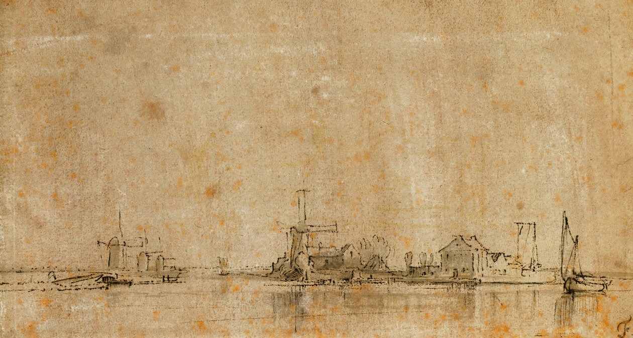 Udsigt på Amstel ved Omval, til venstre Ringvaart af Diermermeer af Rembrandt van Rijn