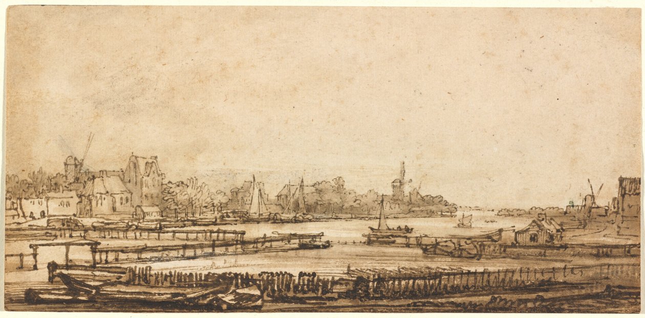 Udsigt over Amstel fra volden af Rembrandt van Rijn