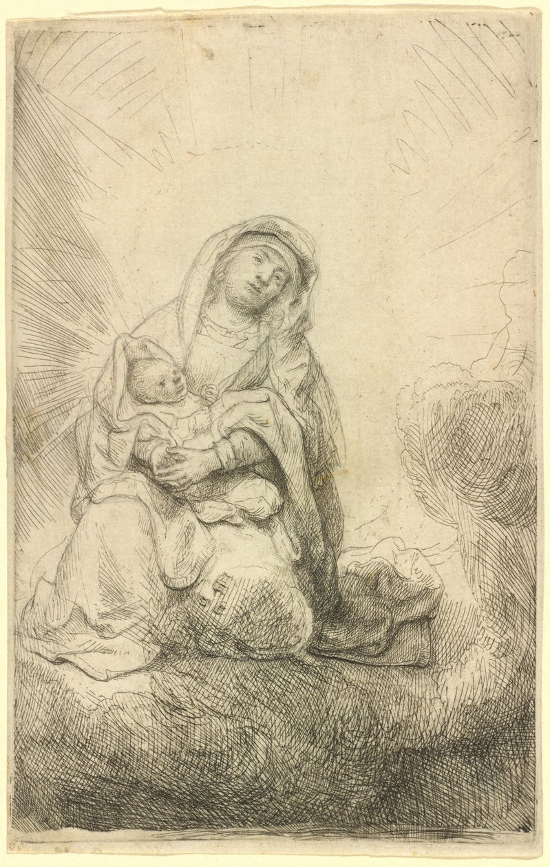 Jomfru og barn i skyerne af Rembrandt van Rijn