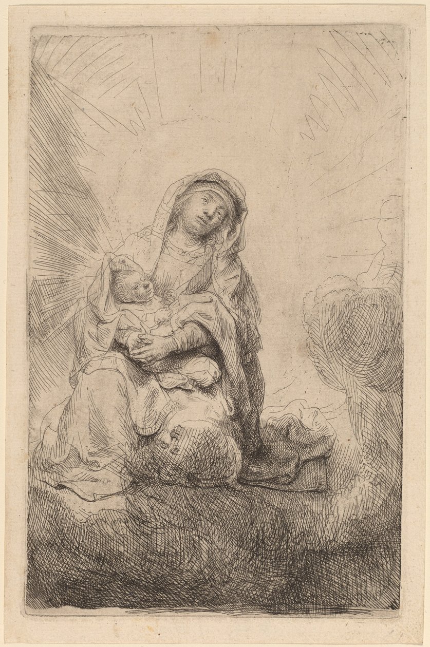 Jomfru og barn i skyerne af Rembrandt van Rijn