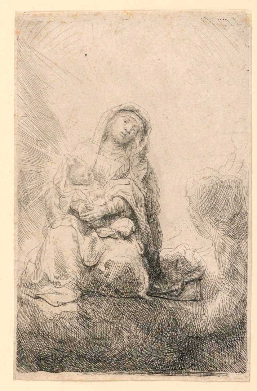 Jomfru og barn i skyerne af Rembrandt van Rijn