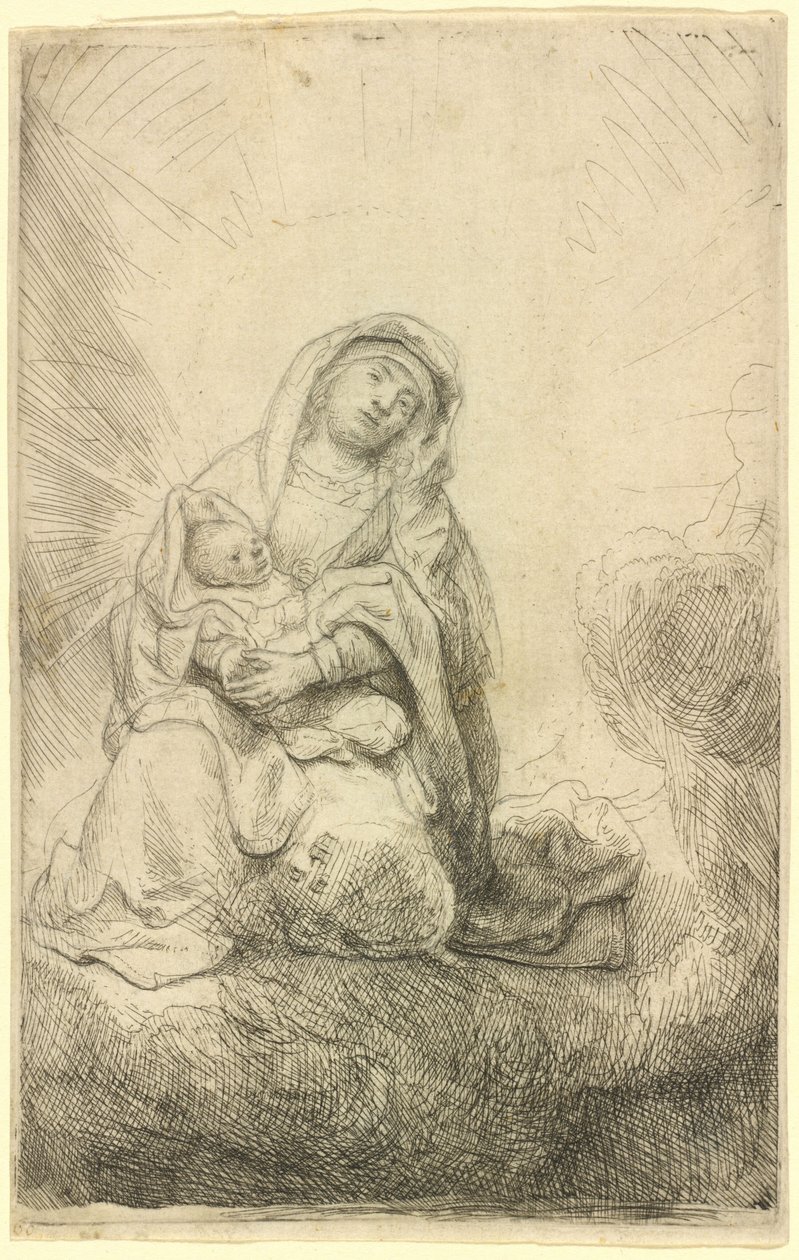 Jomfruen med barnet i skyerne af Rembrandt van Rijn