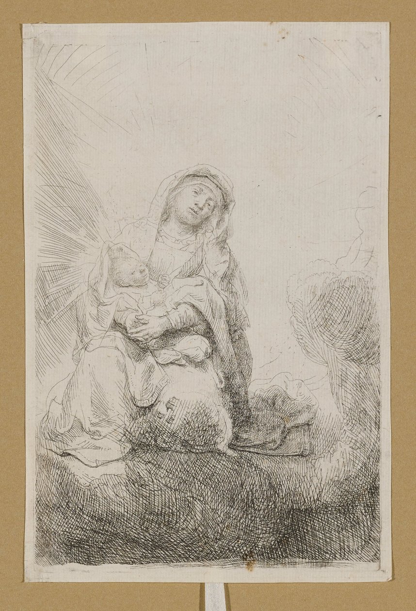 Jomfruen med barnet i skyerne af Rembrandt van Rijn