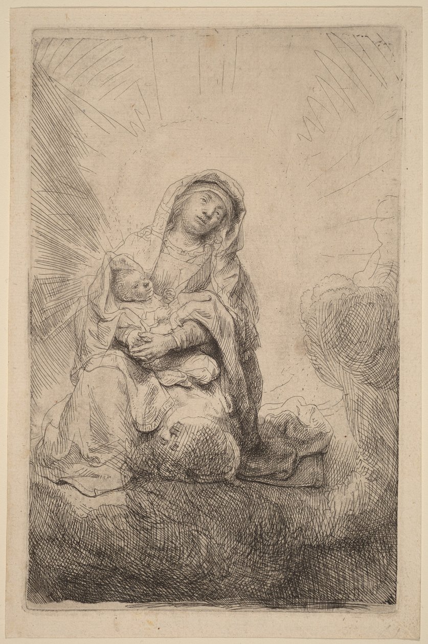 Jomfruen med barnet i skyerne af Rembrandt van Rijn