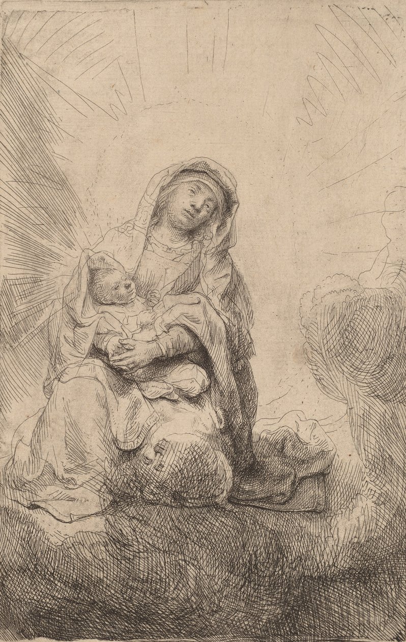 Jomfru og barn i skyerne, 1641. af Rembrandt van Rijn