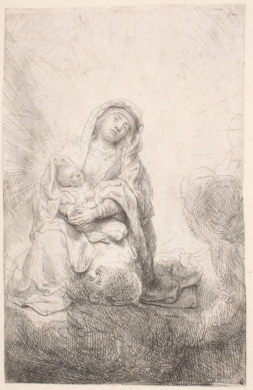 Jomfruen og barnet i skyerne af Rembrandt van Rijn