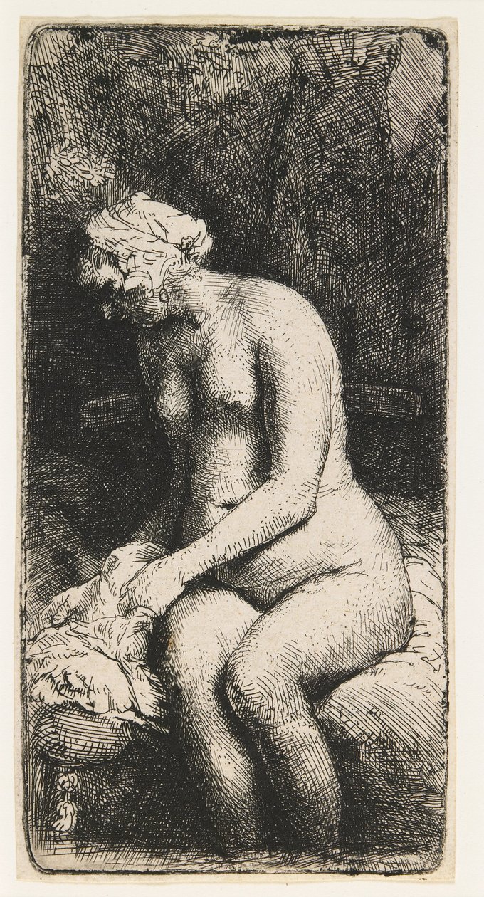 Kvinde bader sine fødder ved en bæk af Rembrandt van Rijn