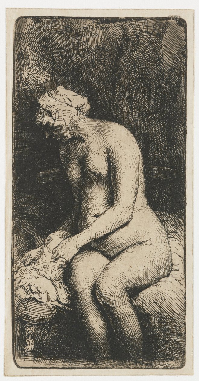 Kvinde bader sine fødder i en bæk Kvinde bader sine fødder ved en bæk af Rembrandt van Rijn