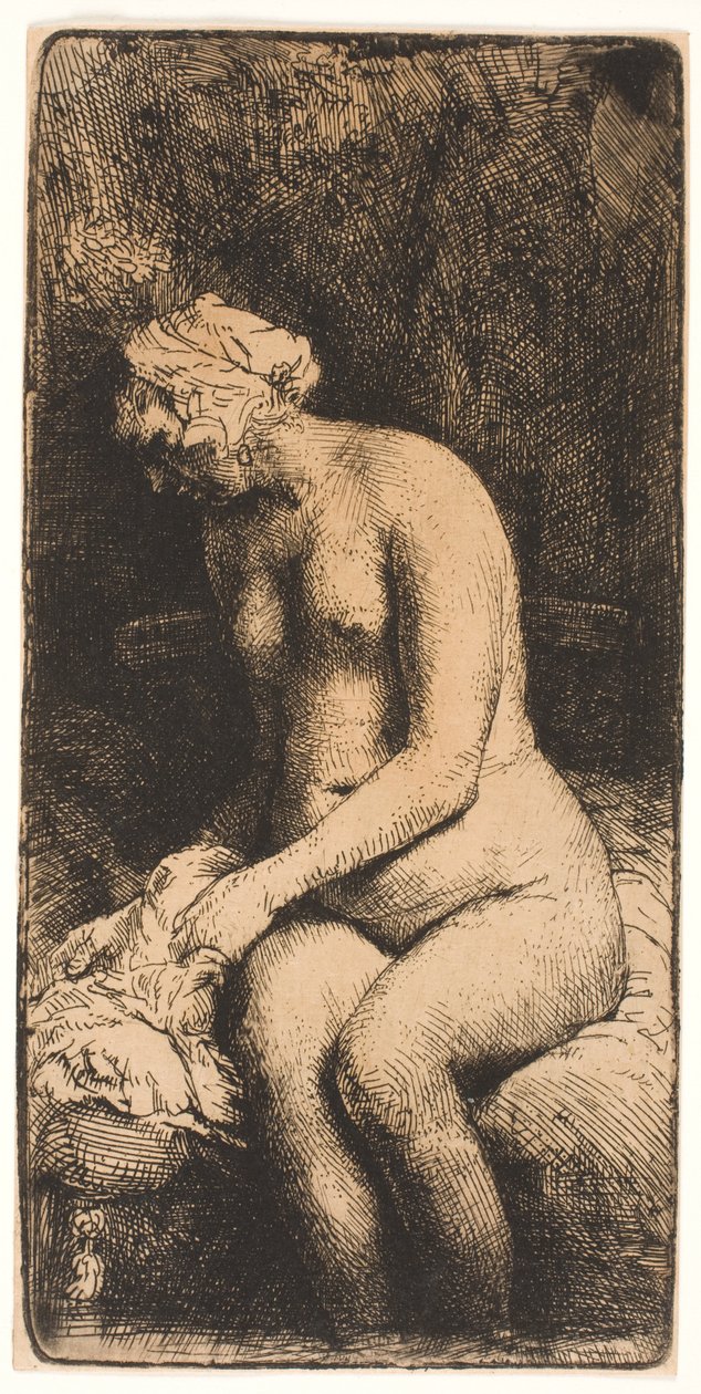 Kvinde bader sine fødder ved en bæk af Rembrandt van Rijn