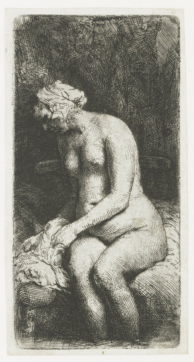 Kvinde bader sine fødder ved en bæk af Rembrandt van Rijn