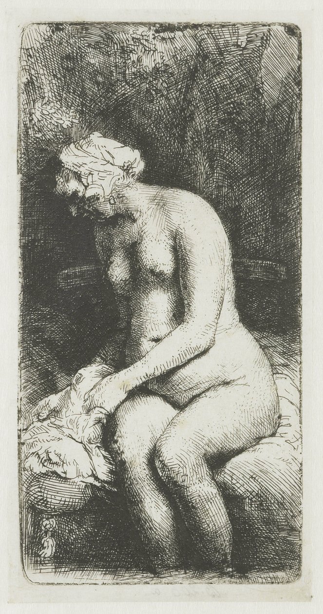 Kvinde bader sine fødder ved en bæk af Rembrandt van Rijn