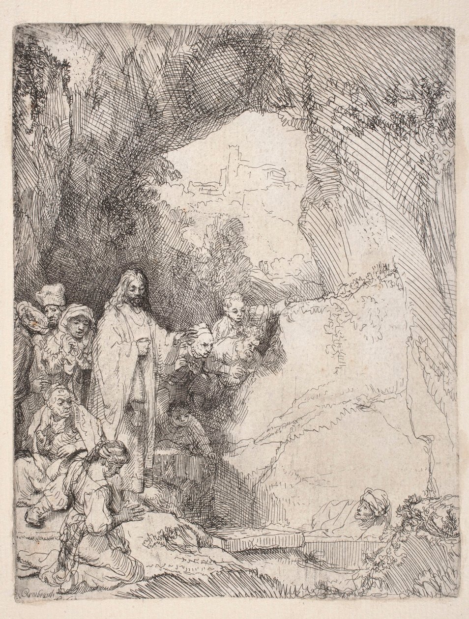 Lazarus’ opstandelse (lille plade) af Rembrandt van Rijn