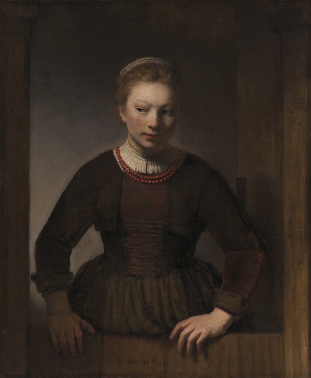 Ung kvinde ved en åben halvdør, 1645 af Rembrandt van Rijn
