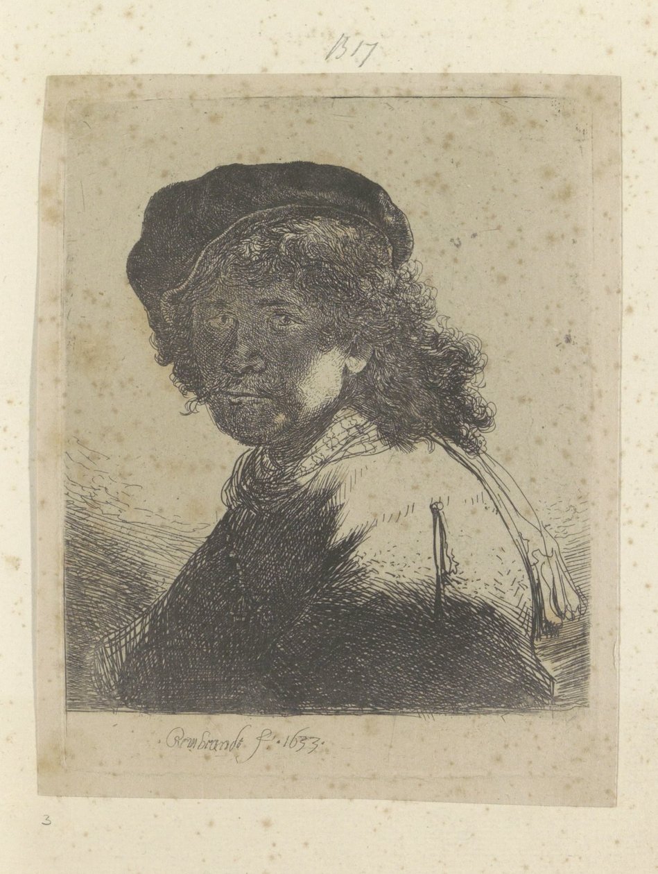 Selvportræt med baret og halstørklæde, ansigtet i skyggen Recueil de quatre-vingt-cinq estampes originales (serietitel) af Rembrandt van Rijn