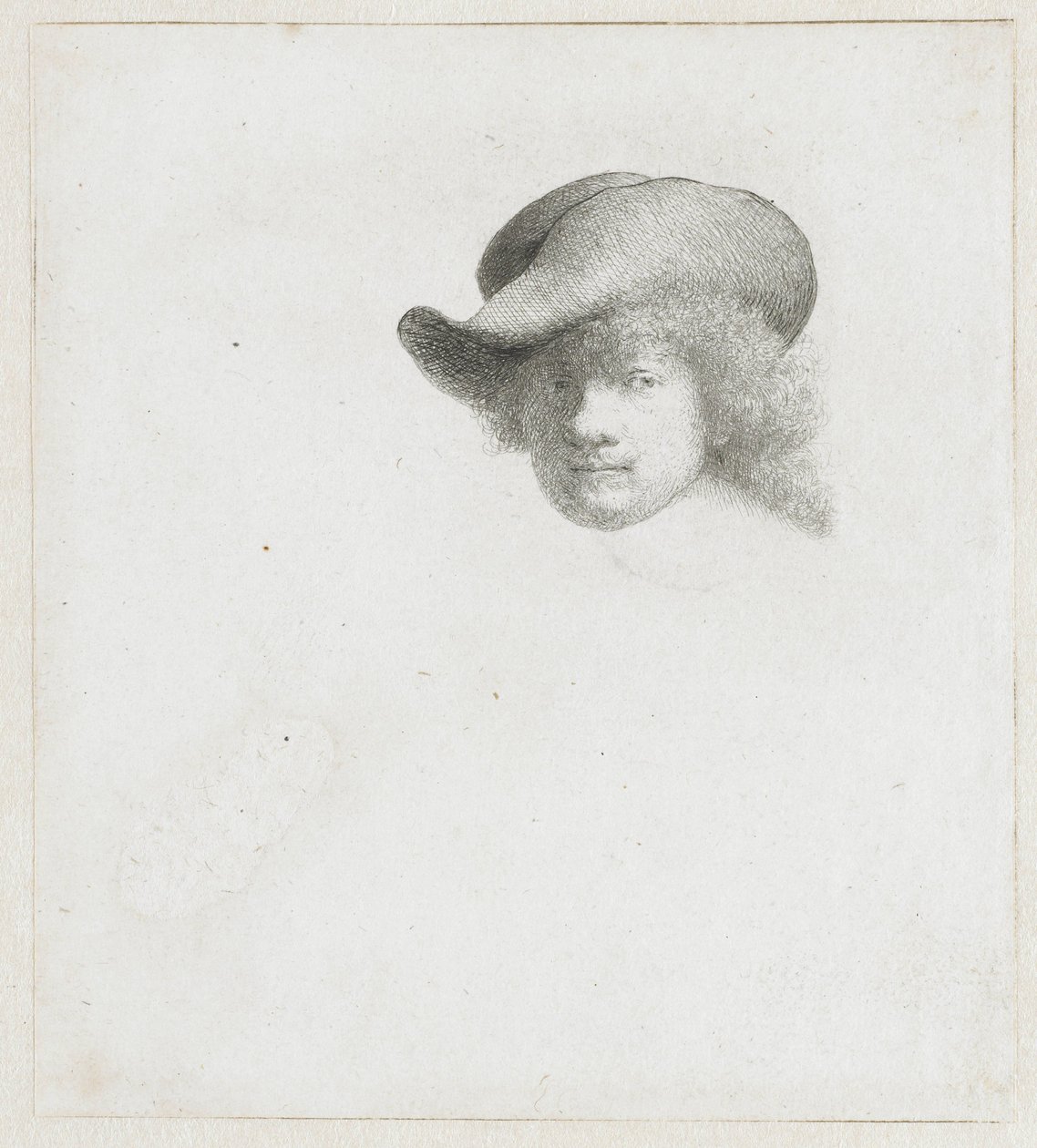 Selvportræt med slap hat og bearbejdet kappe af Rembrandt van Rijn