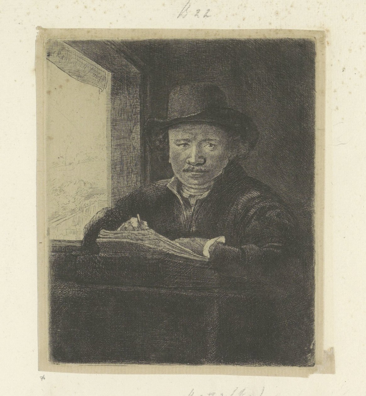 Selvportræt, tegning ved et vindue Recueil de quatre-vingt-cinq estampes originales (serietitel) af Rembrandt van Rijn