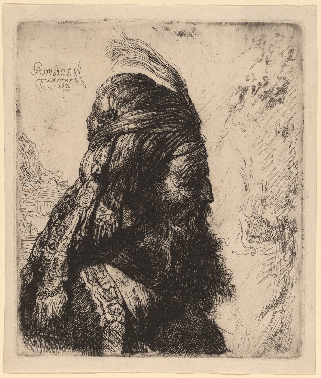 Det tredje orientalske hoved af Rembrandt van Rijn and Studio of Rembrandt