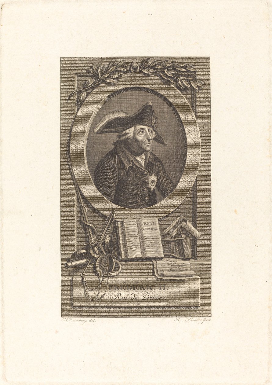 Frederik den Store, konge af Preussen af Remi Henri Joseph Delvaux after Johann Heinrich Ramberg