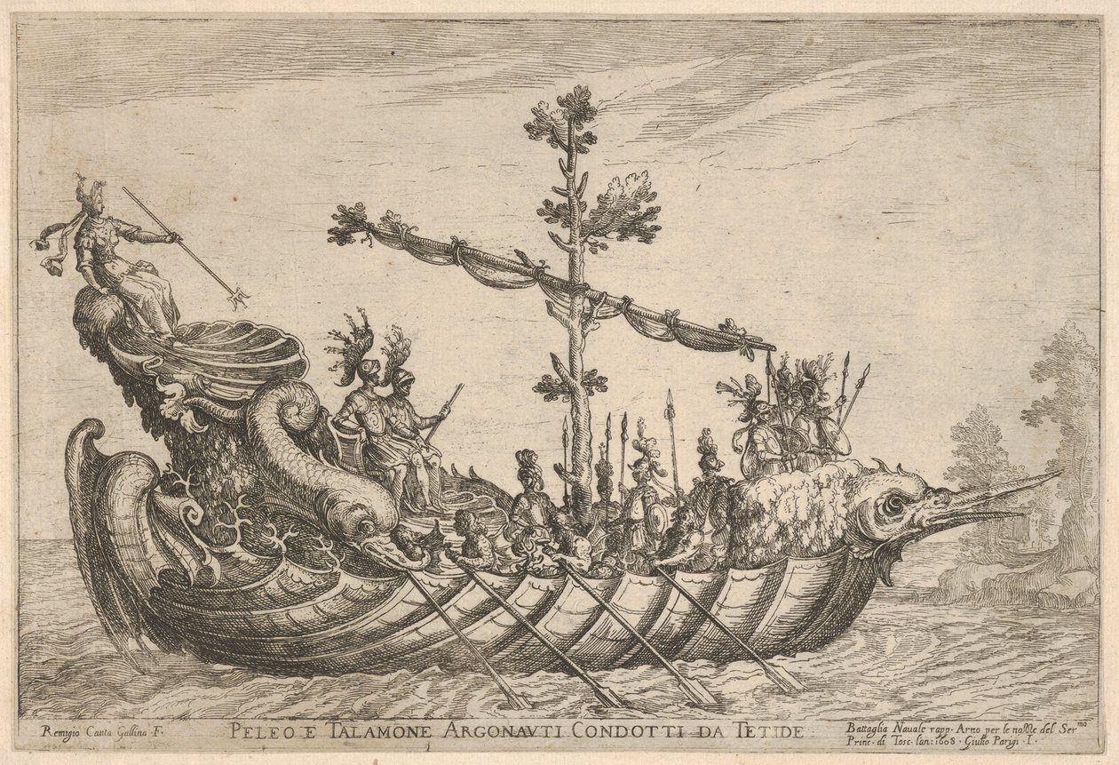 Peleus og Talamon, fra serien Argonauternes fartøjer, til bryllupsfesten..., 1608. af Remigio Cantagallina