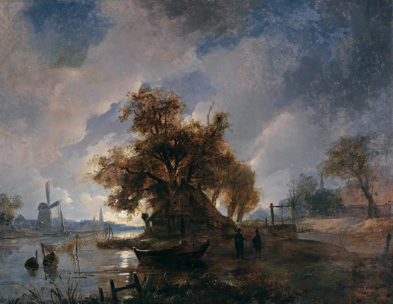 Tysk: Dutch River Landscape in the Moonlight Dutch River Landscape in the Moonlight af Remigius Adrianus Haanen