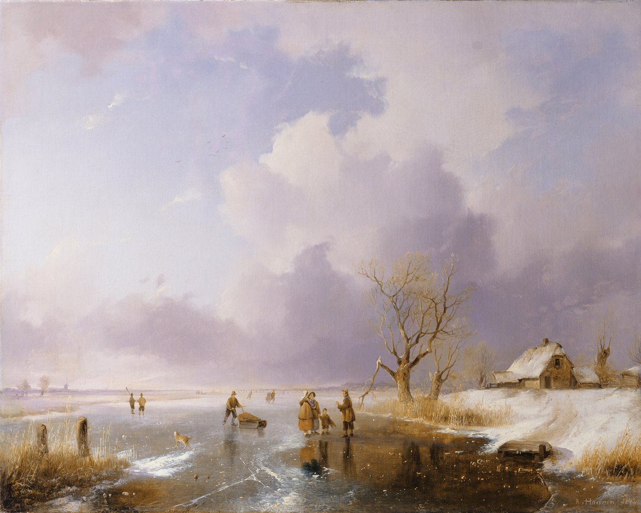 Landskab med frossen kanal, 1842 af Remigius Adrianus Haanen