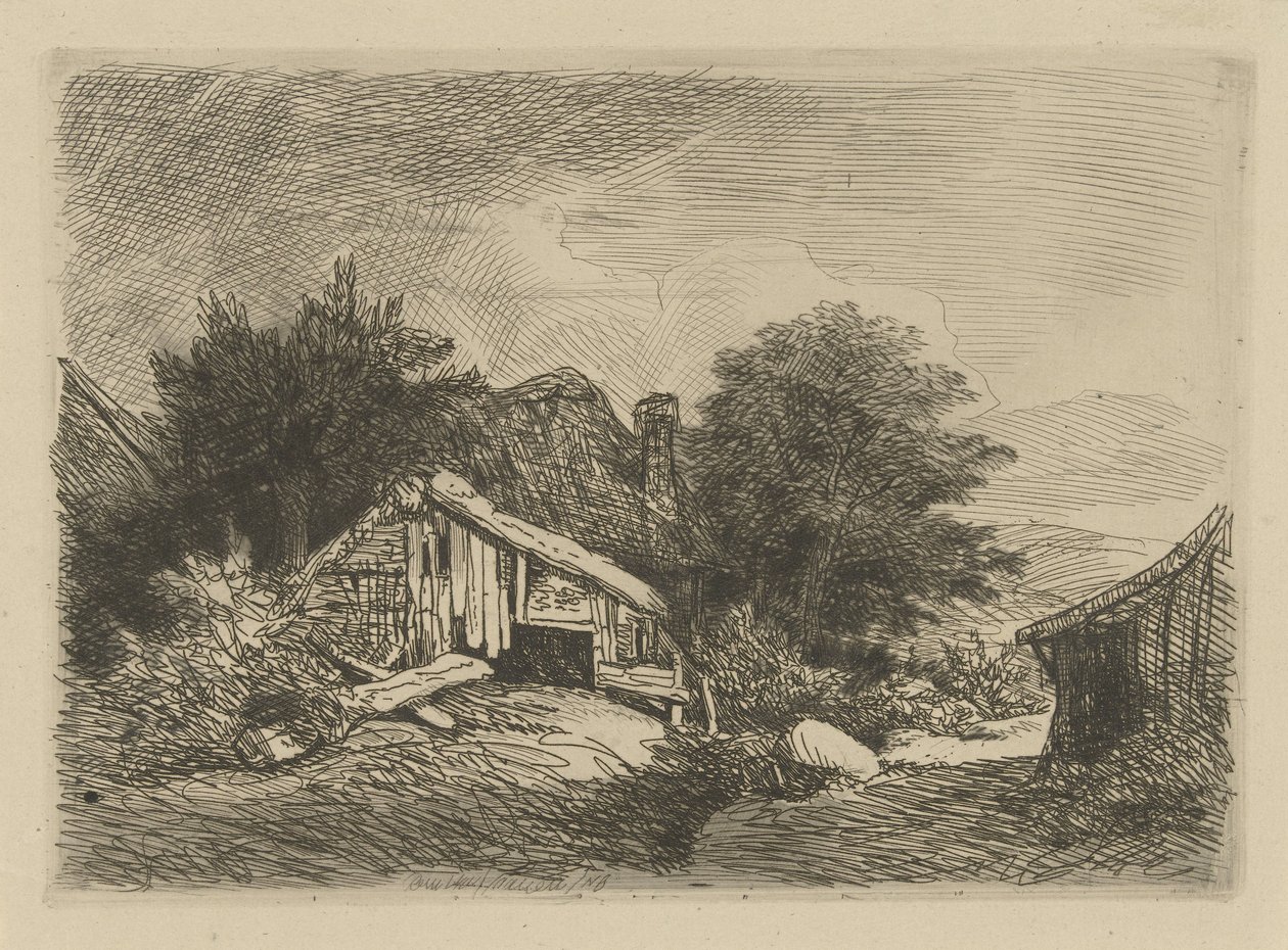 Landskab med en forfalden hytte af Remigius Adrianus Haanen