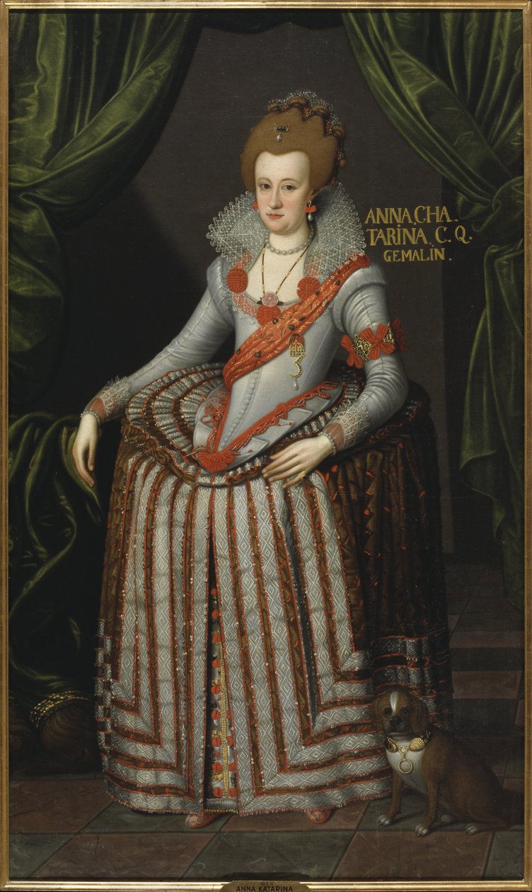 Prinsesse Anne Catherine af Brandenburg, dronningegemal af Danmark Norge - Portræt af prinsesse Anne Catherine af Brandenburg (1575-1612), dronning af Danmark og Norge, af Petersen (Piettersz), Remmert (ca. 1575-1649). Olie på lærred. Størrelse: 207x123 c af Remmert (c.1575 1649) Petersen