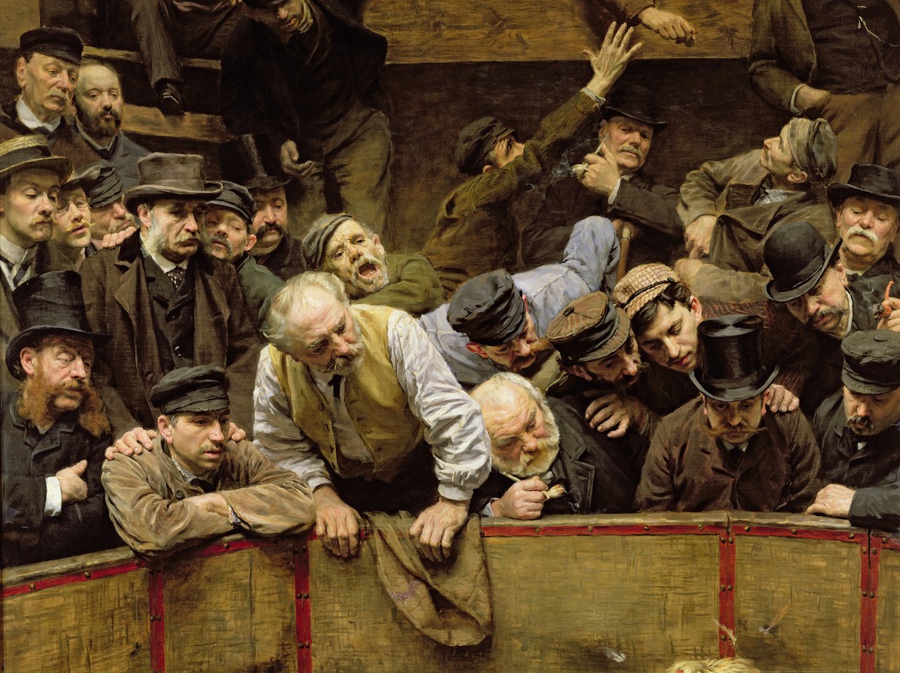 Hanekampen, 1889 olie på lærred detalje af 26285 af Remy Cogghe