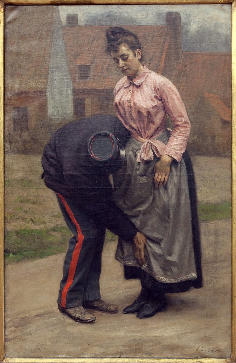 Toldsøgning. Maleri af Remy Cogghe (1854-1935), Olie på lærred af Remy Cogghe